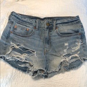 AE light wash, holes shorts